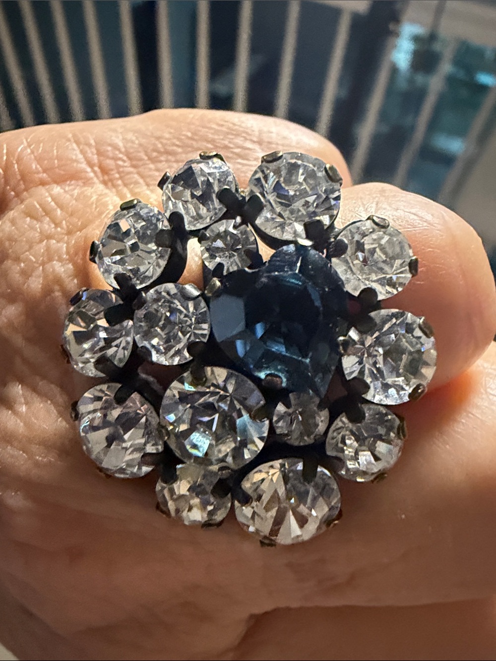 Sabika Deep Blue Center Floral Crystal Ring